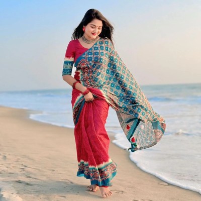 Red Green Chanderi Silk - চান্দেরী সিল্ক শাড়ী